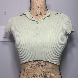 Brandy Melville light sage green, ribbed, button down extra cropped with stretch